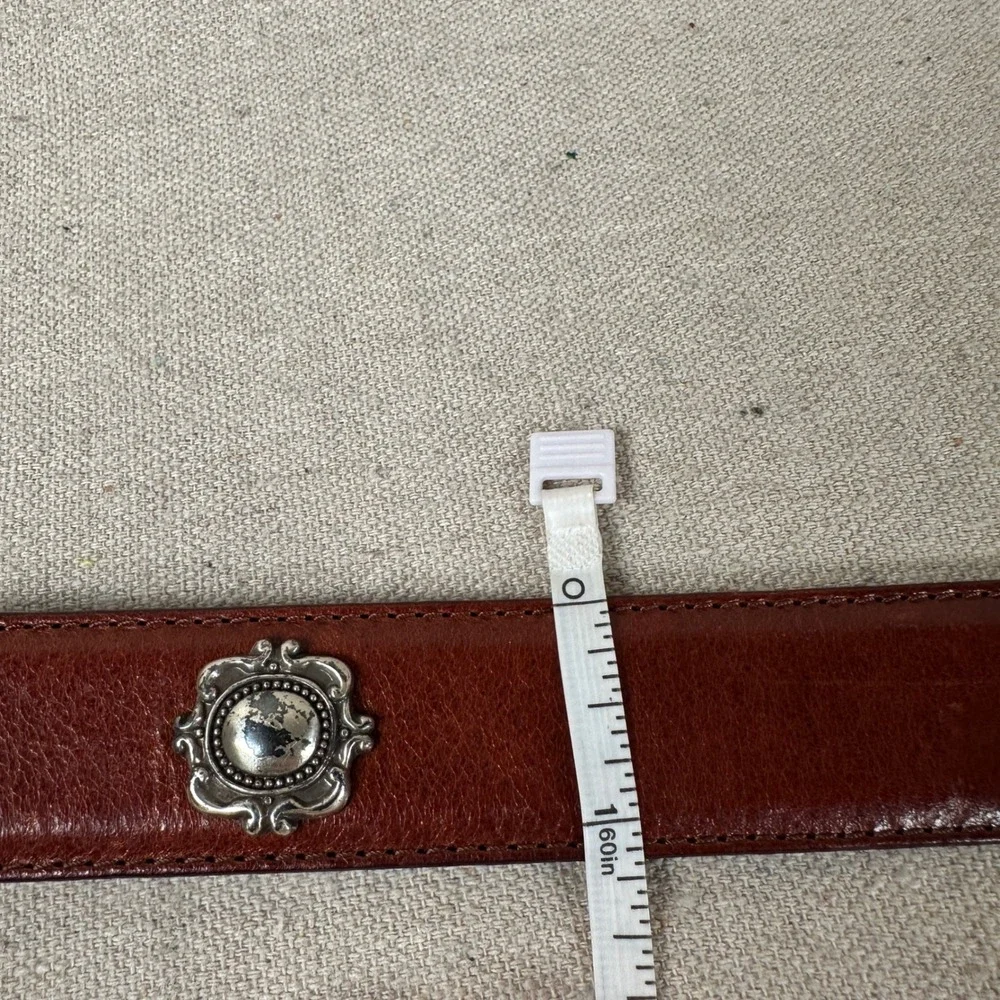 Fossil Womens Brown Leather Western Belt Silver Ornate Concho‎ Buckle Size L